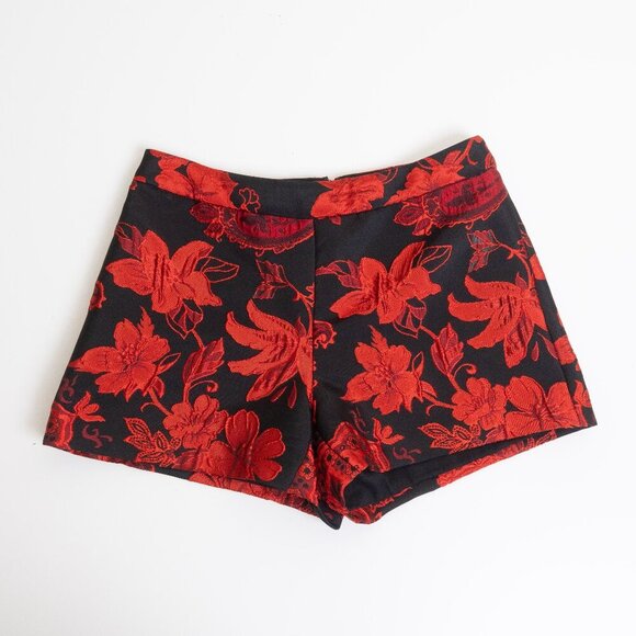 Alice + Olivia Red Floral Jacquard Paisley Shorts Size 2 Made in USA - Picture 5 of 11